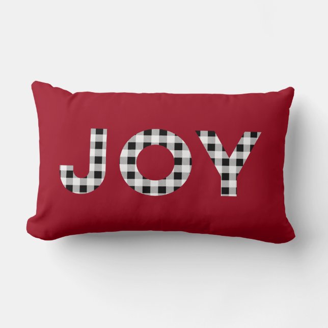 Joy Red Buffalo Check Christmas Throw Pillow (Front)