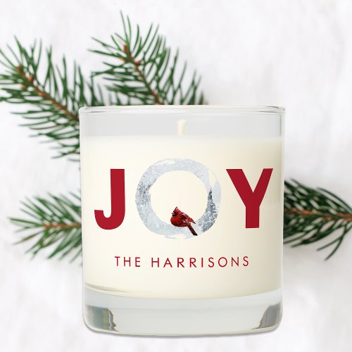 Joy Red Cardinal Watercolor Christmas Holiday Scented Candle