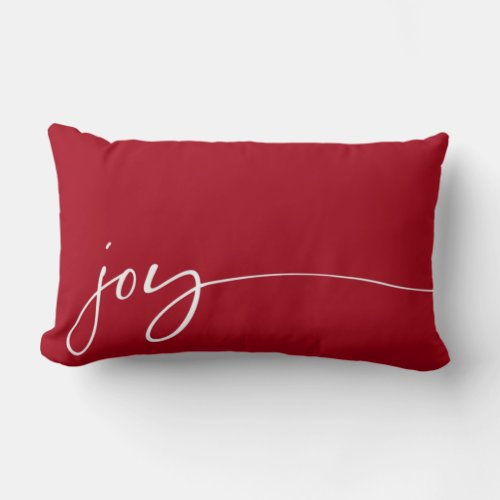 Joy Red Elegant Script Typography Christmas Lumbar Pillow
