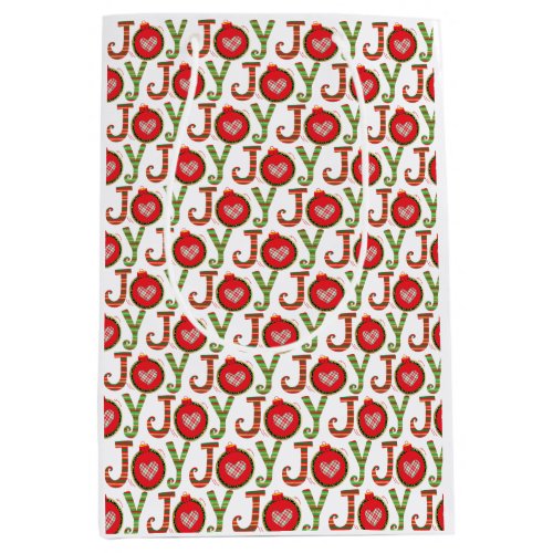 Joy Red Green Christmas Holiday Medium Gift Bag