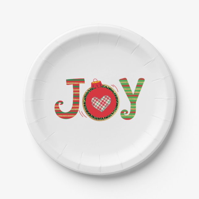 Joy Red Green Christmas Holiday  Paper Plates (Front)