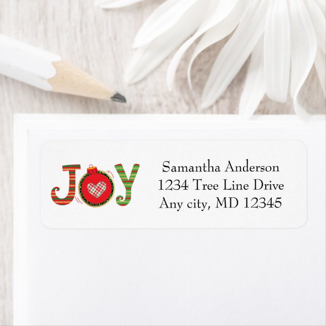 Joy Red Green Christmas Holiday Return Address Label (Insitu)
