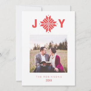 Joy Red Nordic Star Christmas Holiday Photo Card