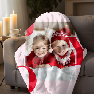 JOY   Red & Pink Modern Christmas Photo Fleece Blanket