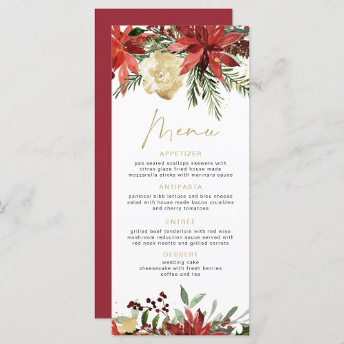 JOY Red Poinsettia and Pine Christmas Dinner Menu