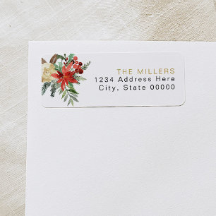 JOY Red Poinsettia Christmas Floral Return Address Label