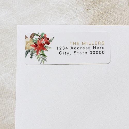 JOY Red Poinsettia Christmas Floral Return Address Label