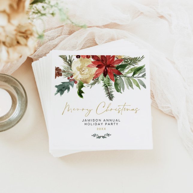 JOY Red Poinsettia Christmas Party Decor Napkins (Creator Uploaded)