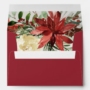 JOY Red Poinsettia Floral Holiday Rustic Winter Envelope