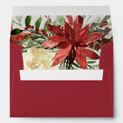 JOY Red Poinsettia Floral Holiday Rustic Winter  Envelope