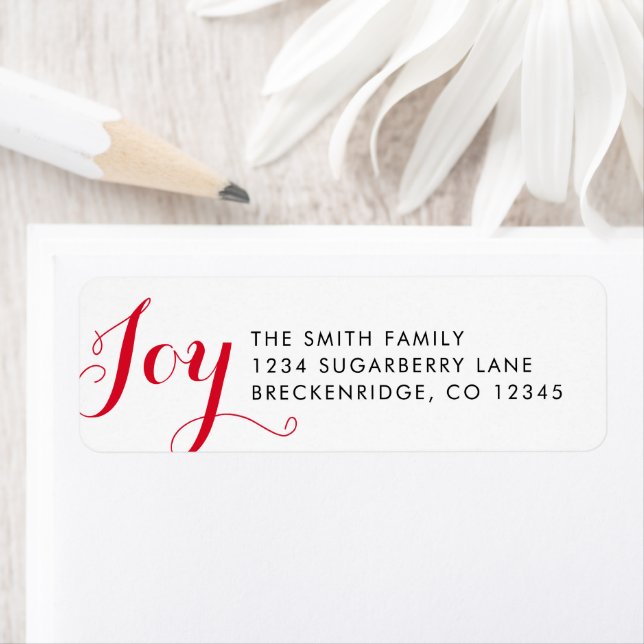 Joy Red Script Typography Christmas Holiday Label (Insitu)