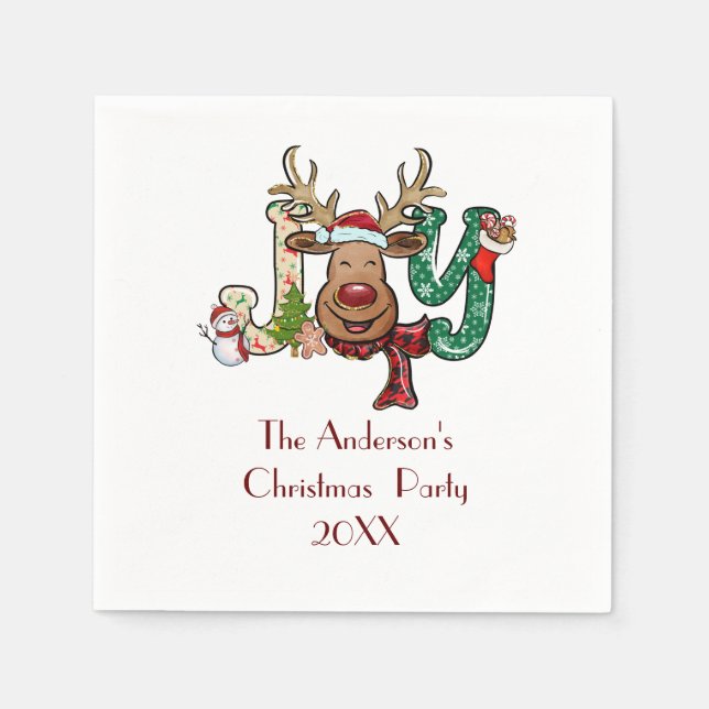 Joy Reindeer Fun Christmas Holiday Party Napkins (Front)