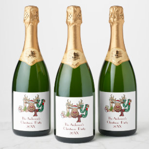 Joy Reindeer Fun Christmas Holiday Party Sparkling Wine Label