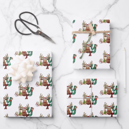 Joy Reindeer Fun Christmas Holiday Wrapping Paper Sheets