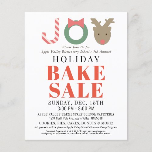 JOY Reindeer Holiday Bake Sale Flyer