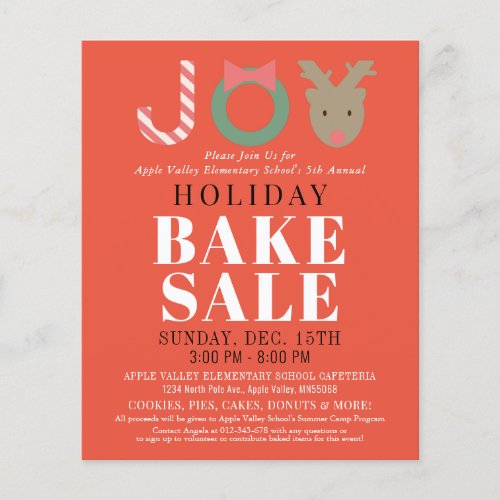 JOY Reindeer Holiday Bake Sale Flyer