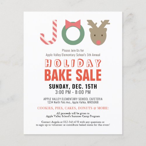 JOY Reindeer Holiday Bake Sale Flyer