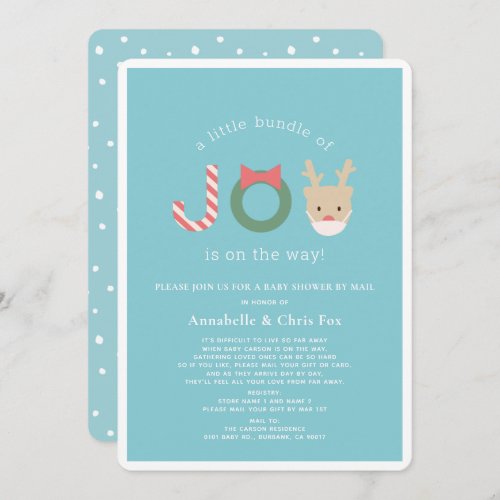 Joy Reindeer Mask Blue Holiday Baby Shower by Mail Invitation