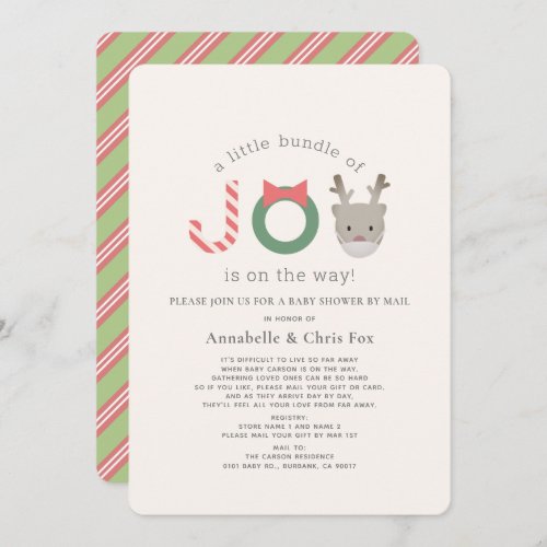 Joy Reindeer Mask Holiday Baby Shower by Mail Invitation