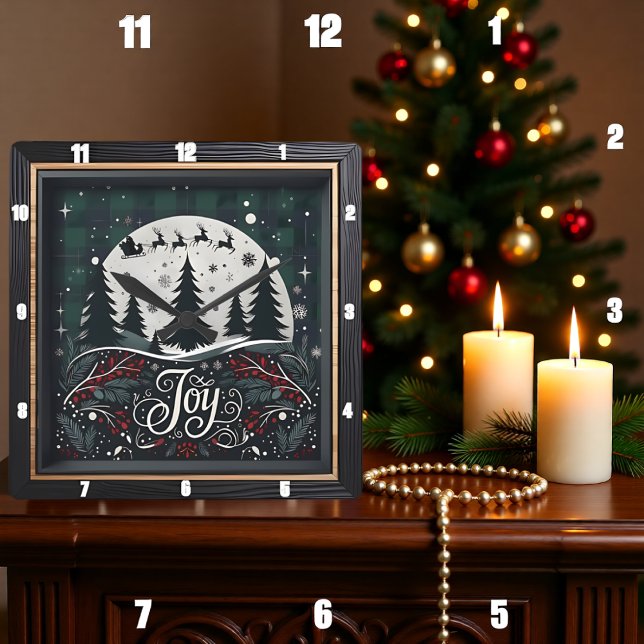 Joy Reindeer Pines Christmas Square Wall Clock (Creator Uploaded)