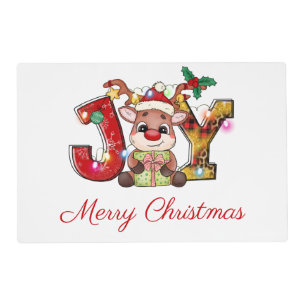 Joy Reindeer Red Green Christmas Lights Holiday Placemat