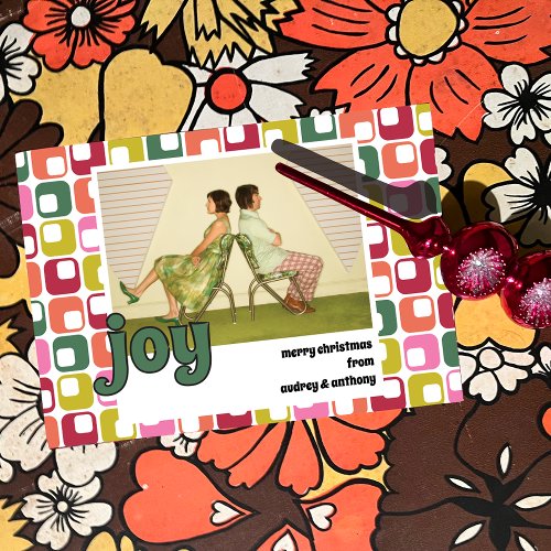 Joy Retro 1970s Lettering Photo Christmas Holiday Card