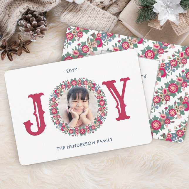 Joy Retro Holiday Floral Wreath One Photo Colorful (Creator Uploaded)