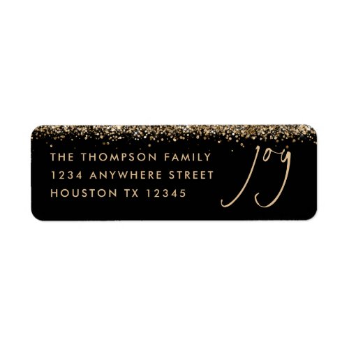 Joy Return Address Gold Glitter Black Christmas Label