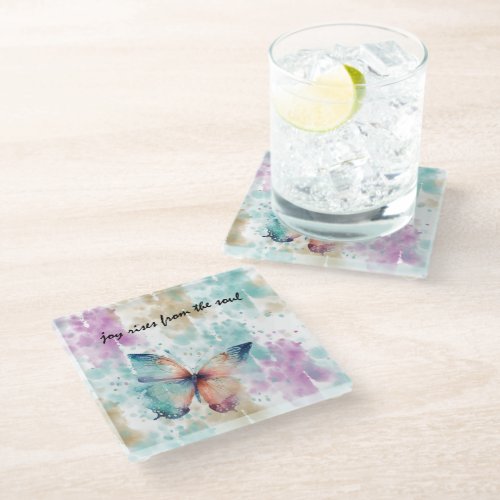 Joy Rises from the Soul Butterfly Abstract Glass Coaster