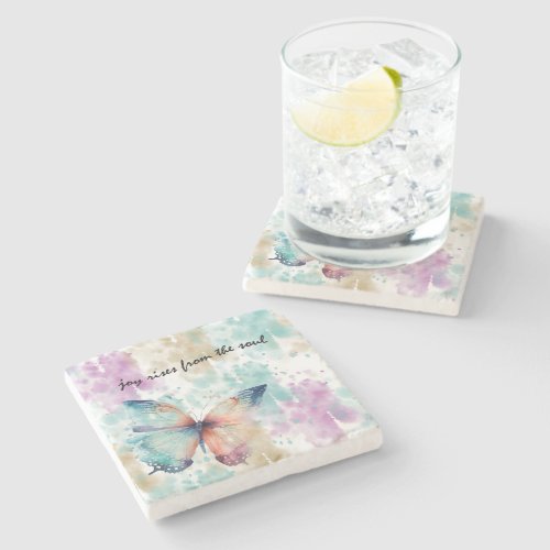 Joy Rises from the Soul Butterfly Abstract Stone Coaster