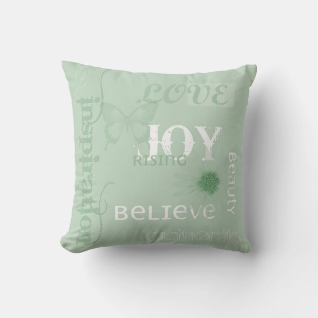 Joy Rising Earth Green Throw Pillow (Front)