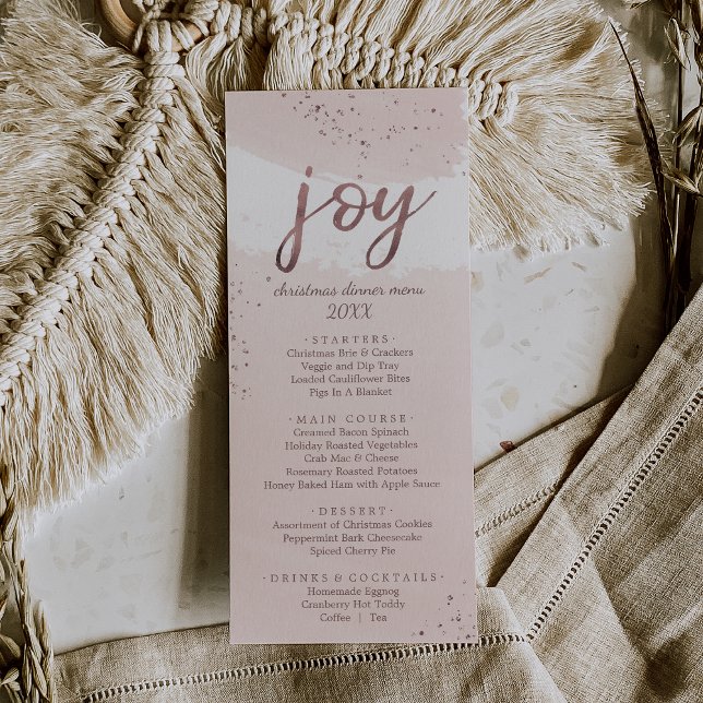 Joy | Rose Gold Christmas Dinner Menu Card (Creator Uploaded)