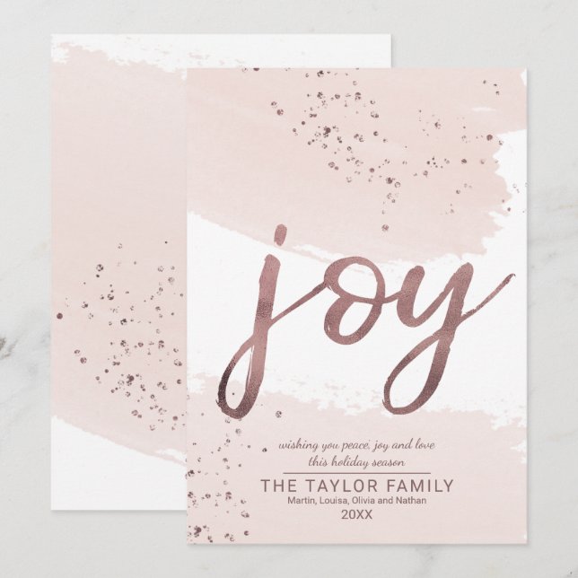 Joy | Rose Gold Christmas Holiday Card (Front/Back)