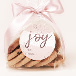 Joy | Rose Gold Christmas Name Classic Round Sticker<br><div class="desc">These "joy" rose gold christmas name stickers are the perfect labels for an elegant holiday gift. The design features soft blush pink watercolor brushes with a touch of faux rose gold sparkles and the festive word "joy" in faux rose gold foil. Handwrite the name of the gift recipient and gift...</div>