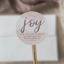 Joy | Rose Gold Christmas Return Address Classic Round Sticker