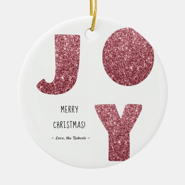 joy rose gold glitter merry Christmas Ceramic Ornament (Front)