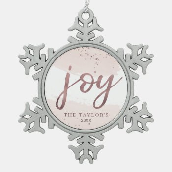 Joy | Rose Gold Holiday Snowflake Pewter Christmas Ornament by ChristmasPaperCo at Zazzle