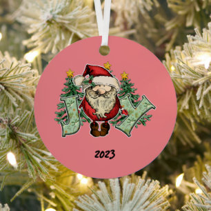 Joy Santa Christmas Metal Ornament