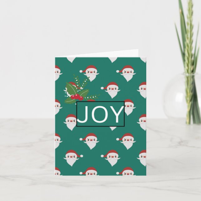 Joy Santa Pattern Christmas Pocket Folder Holiday Card (Front)