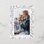 Joy Script Decorative Floral & Foliage Photo Frame Foil Holiday Card (Standing Front)