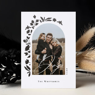 Joy Script Elegant Floral Arch Photo Christmas Letterpress Photo Cards