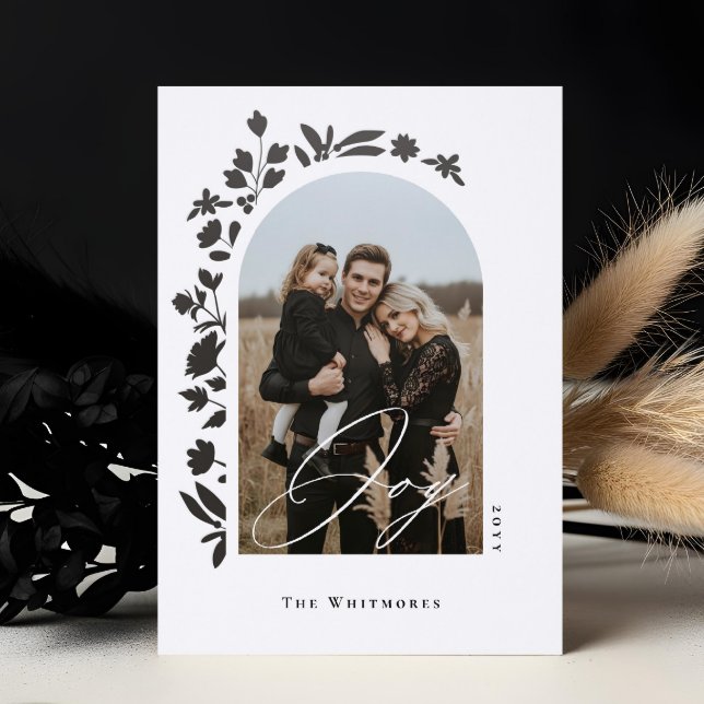 Joy Script Elegant Floral Arch Photo Christmas Letterpress Photo Cards (Joy Script Elegant Floral Arch Photo Christmas Letterpress Photo Cards)