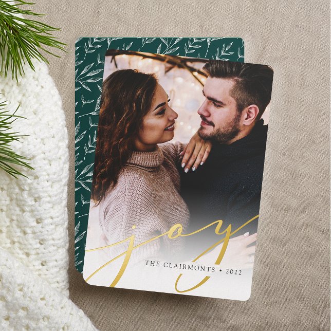 Joy Script | Elegant Vertical Christmas Foil Holiday Card (Creator Uploaded)