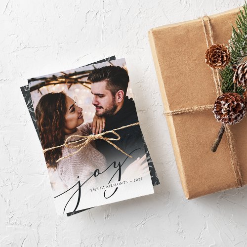 Joy Script  Elegant Vertical Christmas Holiday Card