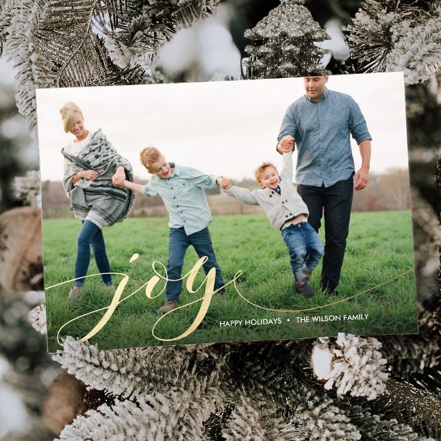 Joy Script Faux Foil Christmas Holiday Card (Creator Uploaded)