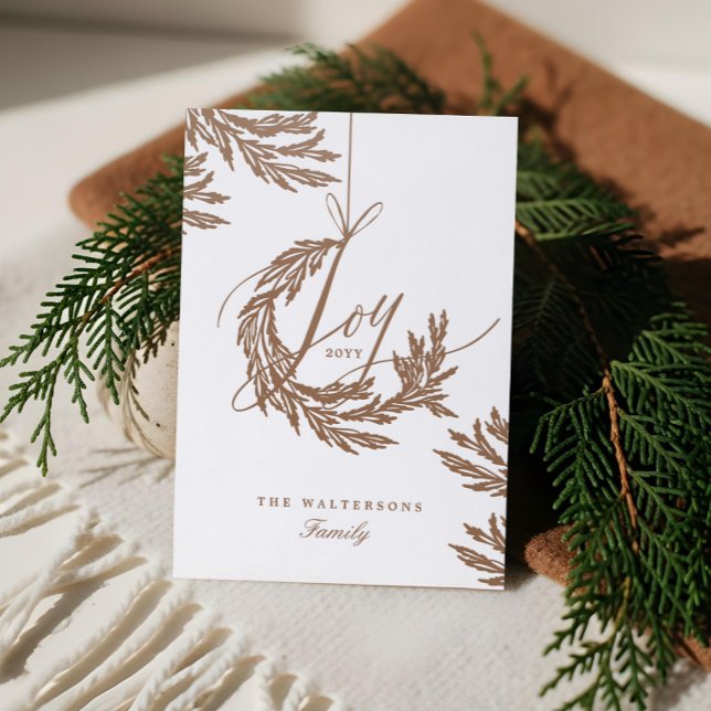 Joy Script Garland Wreath Family Photo Christmas Letterpress Photo Cards (Joy Script Garland Wreath Family Photo Christmas Letterpress Photo Cards)
