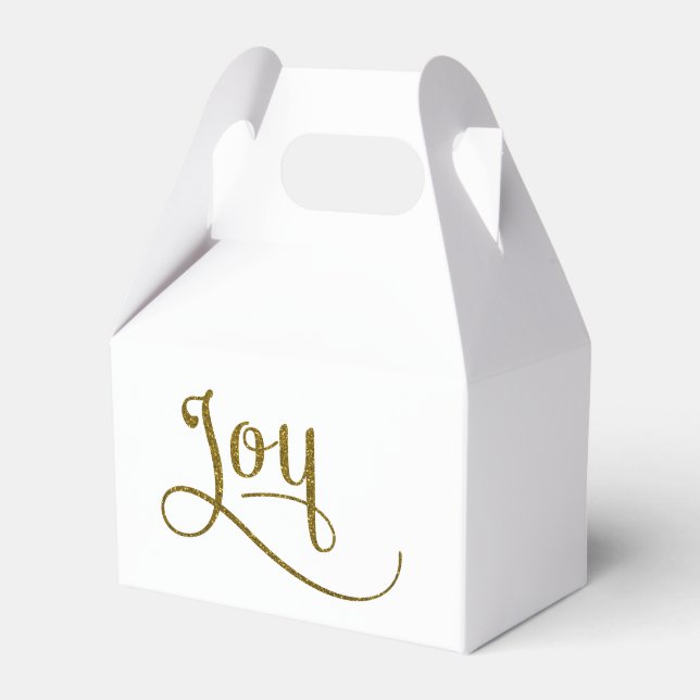 Joy Script Gold Glitter Favor Boxes (Front Side)