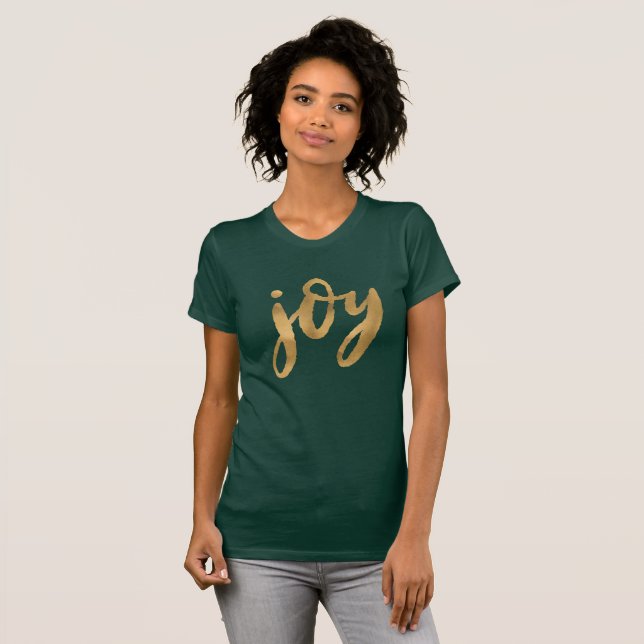 Joy Script Gold Green Custom Christmas T-Shirt (Front Full)