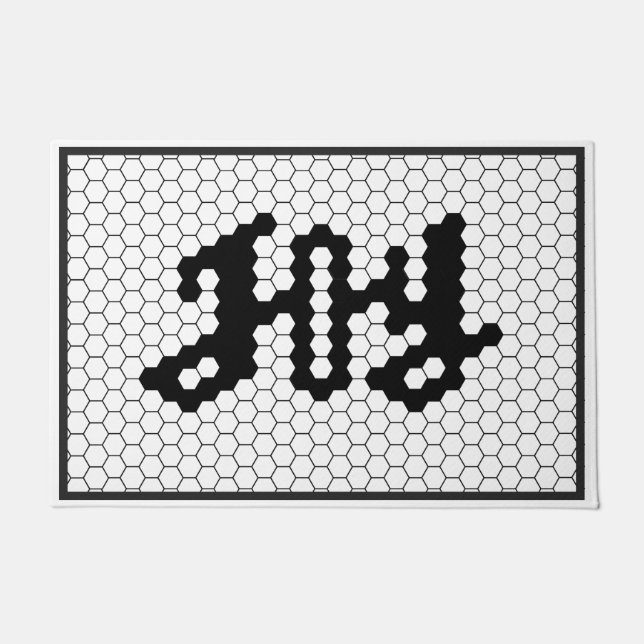 Joy Script Holiday Faux Tile Black and White Doormat (Front)