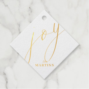 Joy Script Real Gold Foil Floral Christmas Holiday Favor Tags
